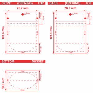 Custom Printed Stand Up Pouch 3x4x2 Dieline