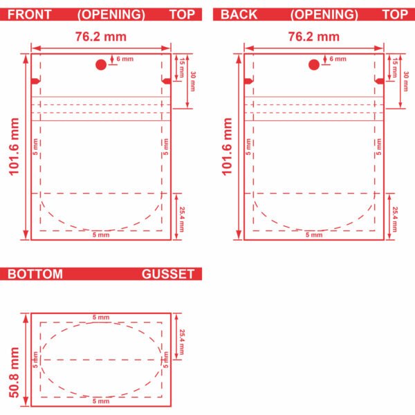 Custom Printed Stand Up Pouch 3x4x2 Dieline