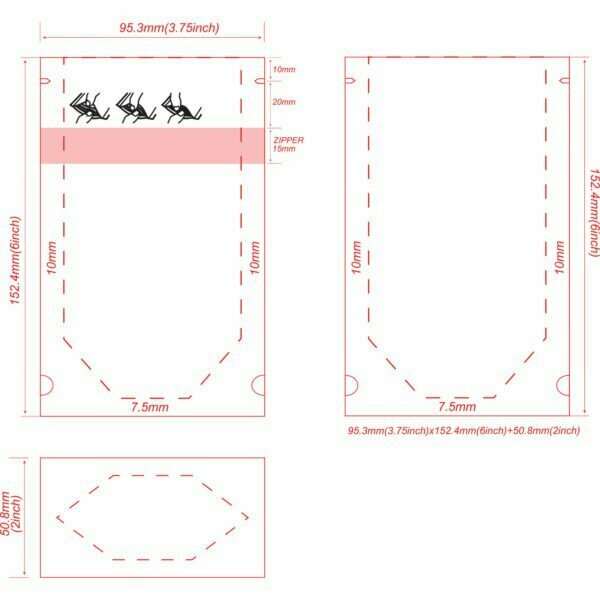 1/8 oz Child Resistant Stand Up Pouch 3.75x6x2 Dieline