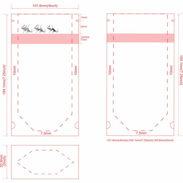 1/4 oz Child Resistant Stand Up Pouch 4x7.25x2 Dieline