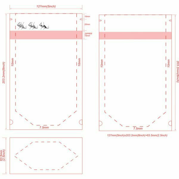 5x82.5 CR Bags 1/2 oz Child Resistant Stand Up Pouch 5x8x2.5 Dieline