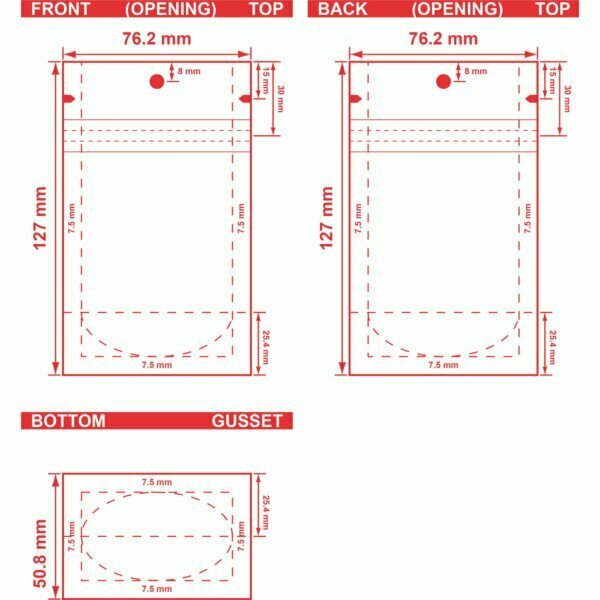 Custom Printed Stand Up Pouch 3x5x2 Dieline