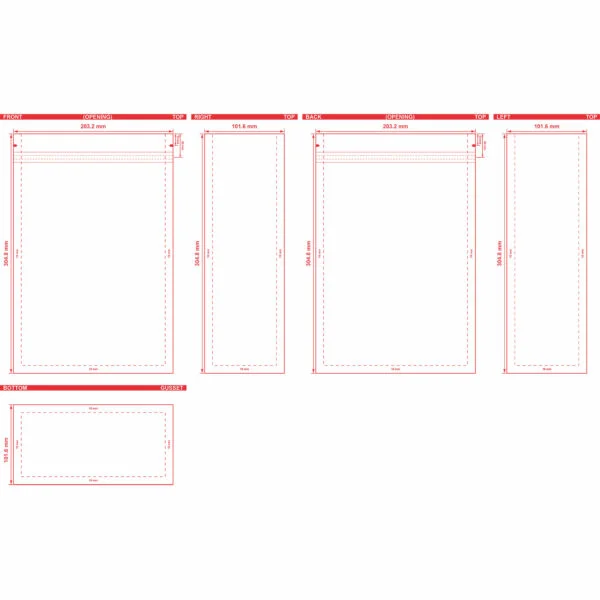 Flat Bottom Pouch With Normal Zipper 8x12x4 Dieline