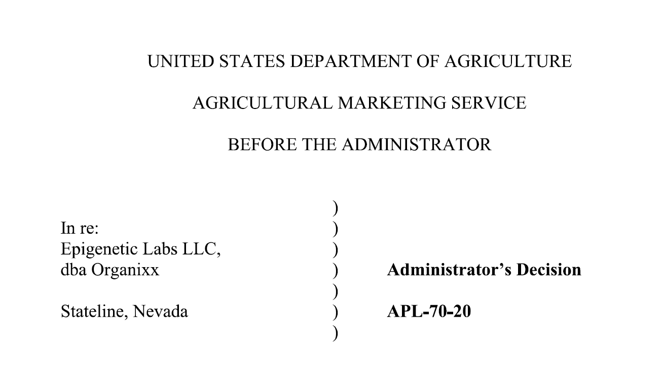 APL-70-20 APL 70 20 USDA Organic Labeling