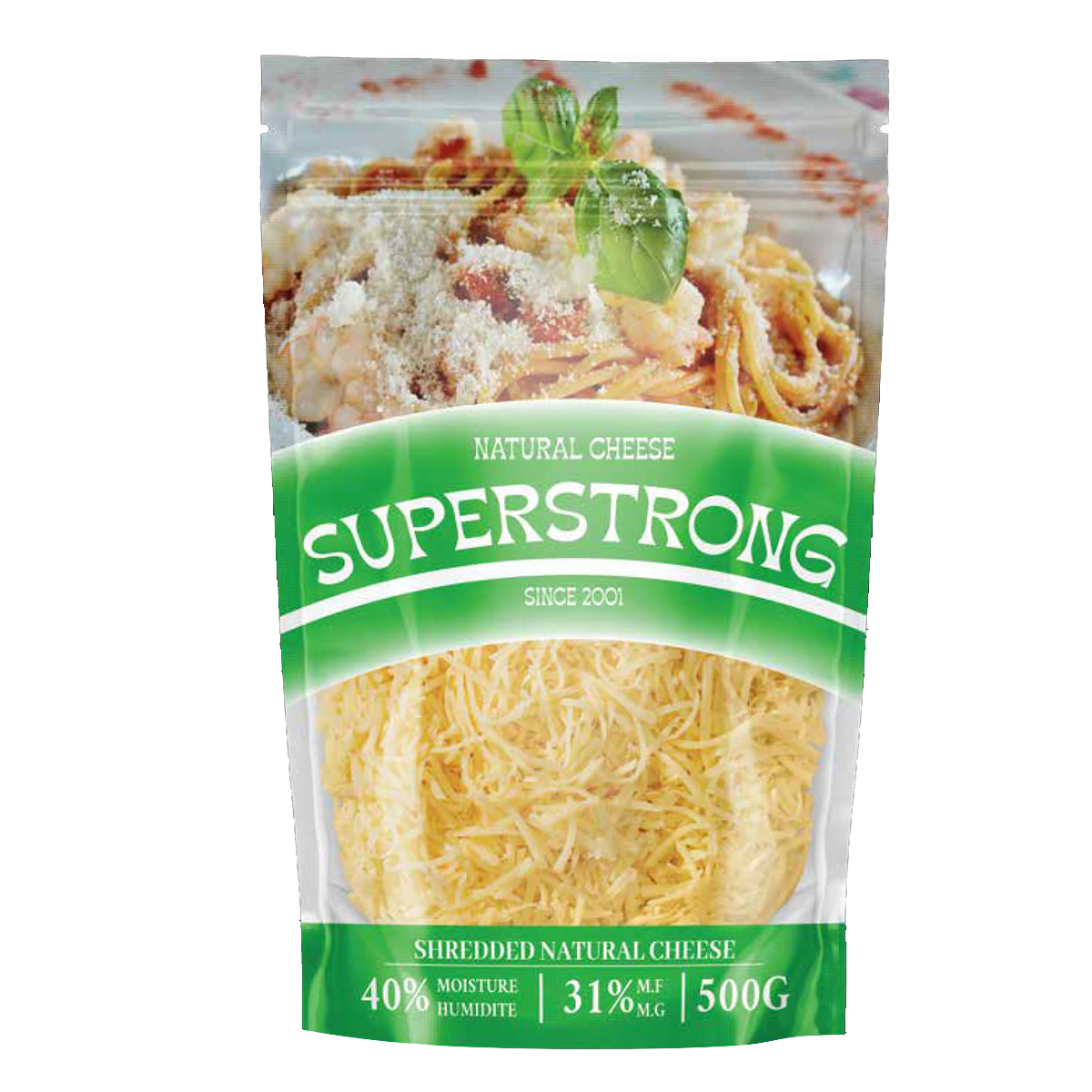 Shredded Cheese Packaging Superstrong green shredded cheese packaging bag.