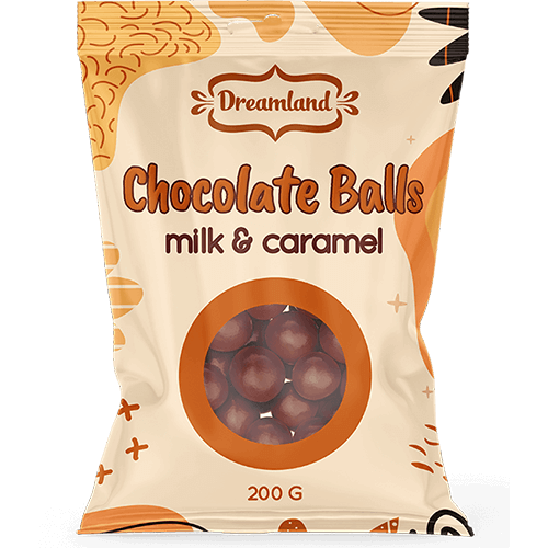 Chocolate Balls candy bag with window using Clear barrier films feature see through packaging