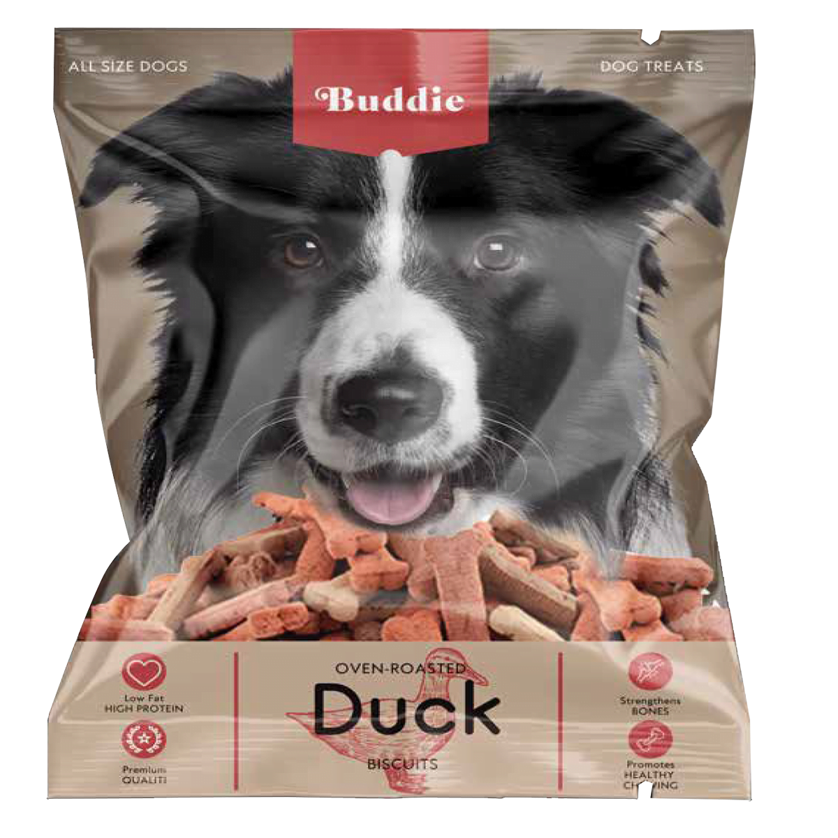 Fin Seal Pouch Lay Flat Custom Printed Dog Treat Packaging with Tear Nick for Easy Opening