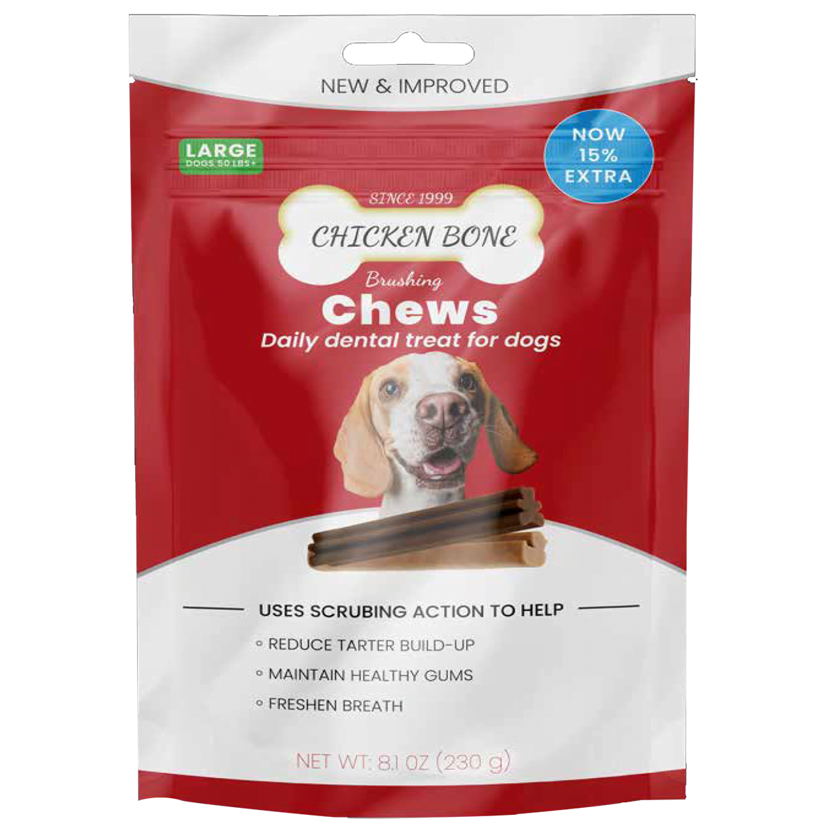 Dental Chew Dog Treat Packaged in Resealable Stand-Up Pouch for Pet Food Packaging