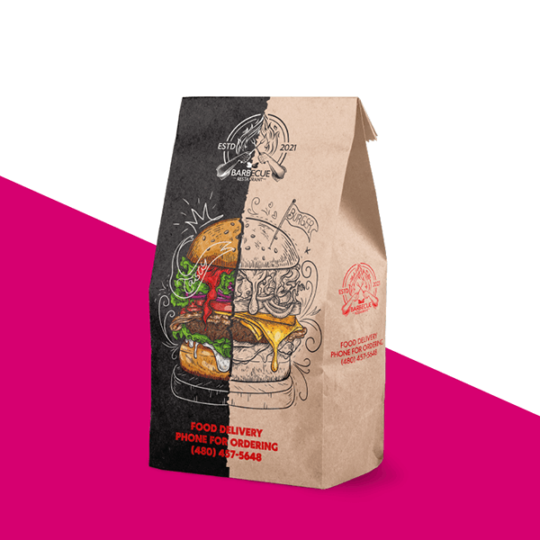 Flexographic Printing Box Bottom Pouch Flat Bottom Pouch Flexo Printing Snack Packaging for Burger Flexible Packaging Kraft Paper Bag