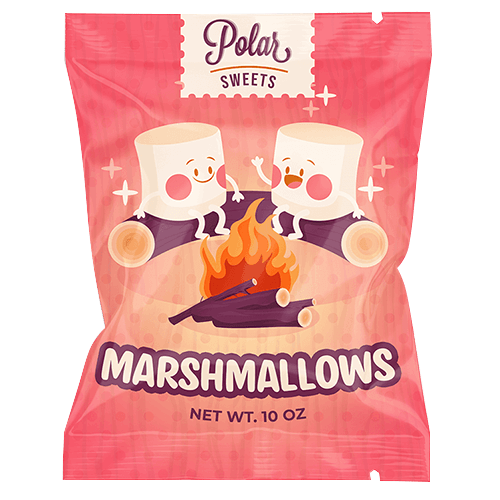 Polar Sweets Brand Fin Seal Marshmallow Packaging with Tear Notch
