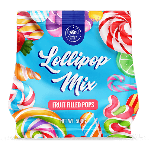 Lollipop packaging made of Polyethylene Film with thin layer of aluminum applied to produce a metallic, shiny finish.
