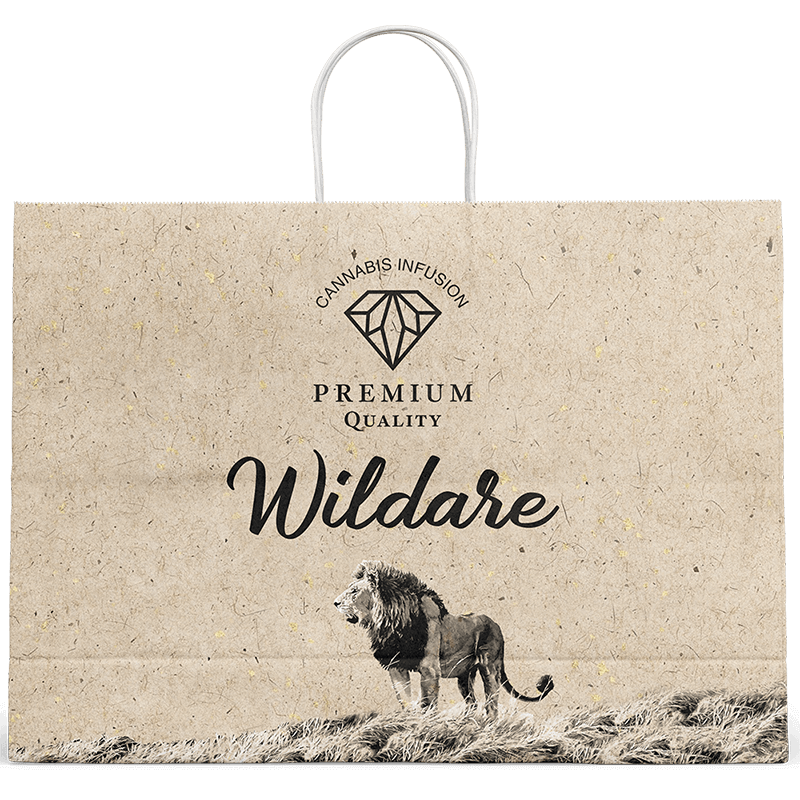 Duplex Modelst Cannabis Kraft Pouch Cannabis Exit Bags Dispensary Packaging Wildare Custom Kraft Duplex Bag Black Flexo Printed with handle