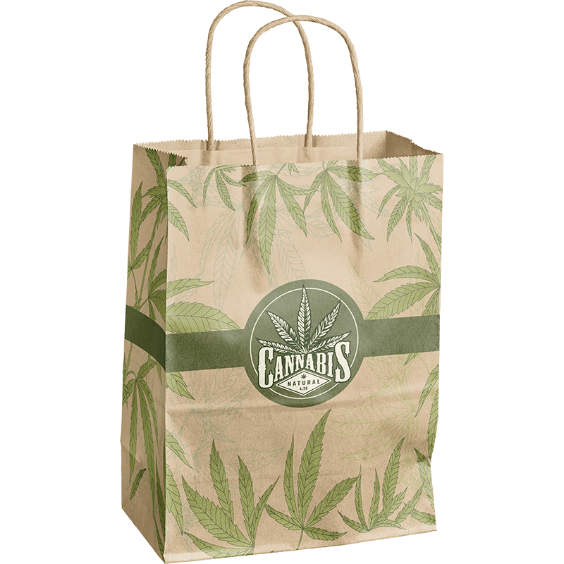 Duplex Cannabis Kraft Pouch with handle Kraft Stand Up Pouches Mylar Bags For Weed in Flexo Printed with handle