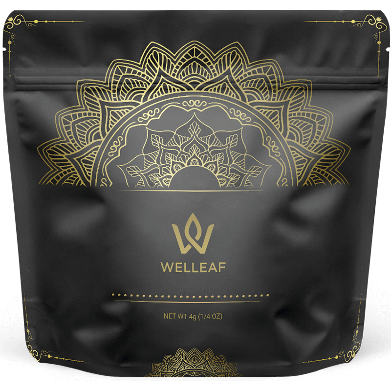 custom exit bags welleaf cannabis stand up pouch dispensary exit bag for Cannabis Matte Finish Round Corner Black with yellow branded with logo
