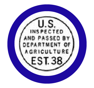 Inspect mark on processed beef, pork, lamb and goat