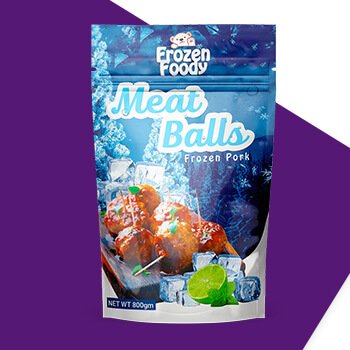 Frozen meatball food packaging design stand up pouch matte finish doy pack