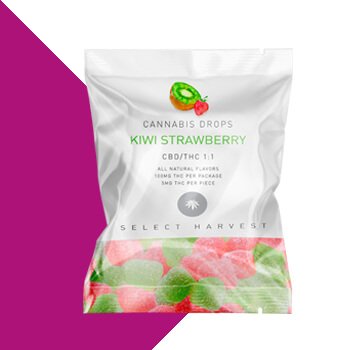 Custom Printed Cannabis Gummies and Candies CBD and THC Gummies Pillow Pouch with Side Tear Notch Custom Printed Design with Glossy Finish