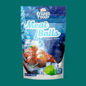 Frozen meatball food packaging design stand up pouch matte finish doy pack