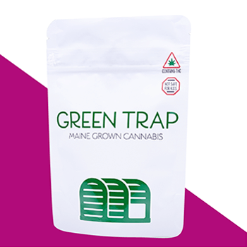 Green Trap Custom Cannabis Pouch 1/8 Ounce Child Resistant Bags White Stand Up Pouch Round Corner Child Resistant Zipper