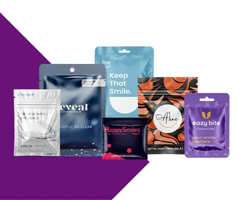 Custom Printed Teeth Clear Aligners Mylar Packaging Bags Customised Plastic Aligner Packaging Bags Clear Zip Lock Smile Invisible Aligners Reusable Small Clear Aligners Mylar Bag
